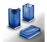 Gedy Iceberg Lot de 3 Porte-Savon Couleur Bleue, Distributeur de Savon, Porte-Brosse à Dents de Salle de Bain, 3 Produits fabriqués en résine, Finition Bleue, années de Garantie 2, Design R&S