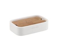 Gedy Melbourne Savon, Dimensions et Poids : 3 x 12,8 x 8,2 cm et 0,25 kg, Porte Savon Solide fabriquée en résine, Finition Blanche et Bambou, Design R&S, 2 Ans de Garantie, Unique