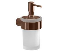 Gedy PIRENEI Distributeur de Savon Mural pour Salle de Bain, Or Rose, Traitement PVD, Laiton, Verre et Plastique, capacité de 140 ML, 6,9 x 10,5 x 15,1 cm