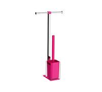 Gedy Rainbow Colonne Porte-rouleau et Porte-brosse Wc sur Pied pour Salle de Bain, Acier Inoxydable et Résines Thermoplastiques, Chrome / Fuchsia, 25,7 x 16 x 58,8 Centimètres