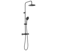 Gedy STAR MIX 03 Colonne de douche noir mat avec robinet thermostatique, ensemble de douchette 3 positions, tête de douche, flexible 150 cm, extensible 80-140 cm