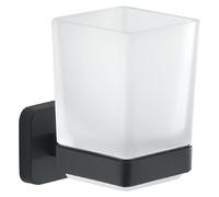 Gedy Tonga Support de Brosse à Dents Mural en Acier Inoxydable et Verre Noir Mat 6,4 x 9,7 x 10,5 cm