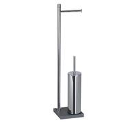 Gedy TRILLY Brosse WC et Porte-Rouleau pour Salle de Bain, Chrome-Gris, Acier Inoxydable, résines thermoplastiques et Base en résine et Sable, 14 x 14 x 64 cm
