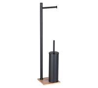 Gedy TRILLY Brosse WC et Porte-Rouleau pour Salle de Bain, Naturel-Noir Mat, Acier Inoxydable et Base en Bambou, 14 x 14 x 63 cm