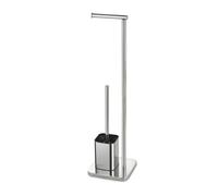Gedy Zeus Porte-Rouleau et Brosse de Salle de Bain fabriqué en Acier Inoxydable Finition chromée Brillante, Brosse en Poils Noirs de Nylon, Base lestée, Tasse intérieure Amovible, Dimensions L 18 x P