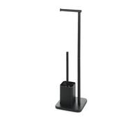 Gedy Zeus Porte-Rouleau et Brosse de Salle de Bain, fabriqué en Acier Inoxydable, Finition Noire Mate, Brosse en Poils Noirs de Nylon, Base lestée, Tasse intérieure Amovible, Dimensions L 18 x P 18 x
