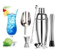 Geebymol Ensemble shaker à cocktail 7 pièces avec shaker en acier inoxydable, doseur verseur, passoire, pilon, cuillère de bar et pelle à glace