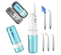 GEEDIAR Irrigateur Buccal, Irrigateur Dentaire Portable USB Rechargeable Électrique sans fil, Étanche IPX7, Irrigateur Oral de 150 ml avec 5 Buses et un Embout Nasal, Approuvé par la FDA, Bleu/Blanc