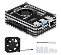 GeeekPi Acrylic Boîtier pour raspberry Pi 4 Model B, Raspberry Pi 4B Boîtier avec ventilateur 40 x 40 x 10 mm et 4 dissipateurs thermiques pour Raspberry Pi 4 Model B (uniquement pour Pi 4)