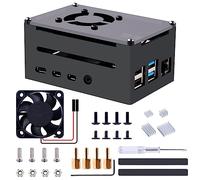 GeeekPi Boîtier Aluminium pour Raspberry Pi 4 avec Ventilateur et Dissipateur Thermique - Compatible avec Modèle B et POE Hat