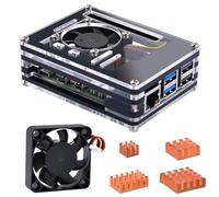 GeeekPi Boîtier en acrylique avec ventilateur PWM 4010 et 4 dissipateurs thermiques en cuivre pur pour Raspberry Pi 5 4 Go/8 Go/16 Go, prend en charge le refroidisseur actif officiel Raspberry Pi 5