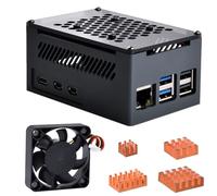 GeeekPi Boîtier en Aluminium pour Raspberry Pi 5 avec Refroidissement Passif, Ventilateur Silencieux 40mm 4Pin, Dissipateurs Thermiques en Cuivre pour Pi 5 4GB/8GB