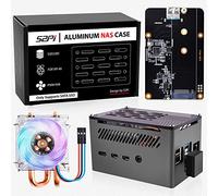 GeeekPi Boîtier NAS en aluminium pour Raspberry Pi 4 avec refroidisseur Ice Tower et adaptateur SSD M.2 SATA, boîtier aluminium passif et ventilateur PWM ultra silencieux