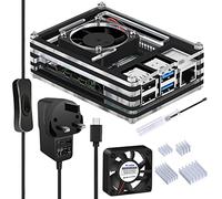 GeeekPi Boîtier Raspberry Pi 4 avec ventilateur de refroidissement Pi 4B avec alimentation 5 V 3,6 A, 4 dissipateurs thermiques en aluminium compatible Pi 4 modèle B 8 Go/4 Go (pas de carte Raspberry