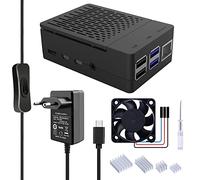 GeeekPi Boîtier Raspberry Pi 4 avec Ventilateur PWM 40mm, Alimentation USB C 18W 5V 3,6A avec Interrupteur, Dissipateurs pour Modèle B 1Go/2Go/4Go/8Go