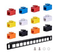 GeeekPi Panneau de Brassage Keystone, 10 Pouces 0,5U 12 Ports, avec Prises RJ45 Cat6, Compatible DeskPi RackMate T0/T1/T2 Armoires réseau/Racks de Serveur, Gestion de Câbles Numérotée