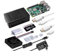 GeeekPi pour Raspberry Pi 4 4 Go Starter Kit | Alimentation 18W | Boîtier ABS | Carte mémoire de 64 Go | 2 Câbles 4k Micro HDMI | Kit dissipateur Thermique