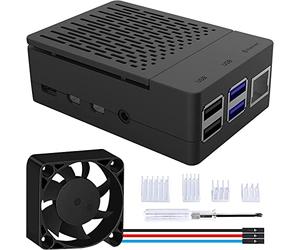 GeeekPi PWM Boîtier pour Raspberry Pi 4 Model B, avec Ventilateur 40X40X10mm et 4pcs Raspberry Pi 4 Dissipateurs (Noir)