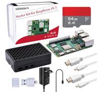 GeeekPi Raspberry Pi 5 8GB Starter Kit avec Boitier Passif Aluminium, 64GB SD Card, 27W USB C Alimentation, 2pcs HDMI Câble (8GB RAM)