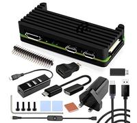 GeeekPi Raspberry Pi Zero 2 W Kit de boîtier avec boîtier de refroidissement passif en aluminium Raspberry Pi Zero 2 W QC3.0 chargeur rapide, hub USB 4 ports, câble interrupteur marche/arrêt (noir)