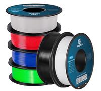 GEEETECH Lot de 6 rouleaux de filament PLA 1,75 mm pour imprimante 3D, noir, blanc, gris, rouge, vert, bleu