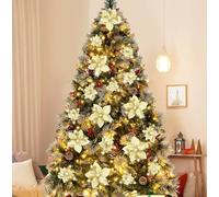 Geefuun Lot de 28 décorations de Sapin de Noël : Poinsettias artificielles dorées à Paillettes avec Clips