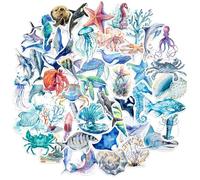 GEEHUA 50 Pièces Autocollants Animaux Marins, Imperméables, Résistants au Soleil, Autocollants Monde Sous-marin, Vie Marine, Poissons de Mer pour Enfants, Fêtes, Scrapbooks, Skateboards