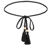 GEEHUA Ceinture tressée nouée pour femme - Ceinture fine en tissu avec chaîne de corde et pompons fins - Ceinture de vêtements pour femmes et filles - Robes et jupes, Noir , 183 cm