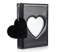 Geehua Kpop Classeur pour cartes photo, dossier pour cartes photo, mini album photo Kpop de 9 cm, forme de cœur petit porte carte photo avec pendentif et 32 pochettes pour cartes photo (noir)