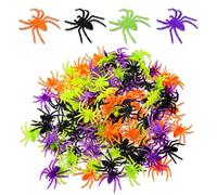 GEEHUA Lot de 120 Halloween Mini araignées réalistes en Plastique pour Party, 4 Couleurs, Petites araignées terreurs, Accessoires Amusants pour Maison hantée, décoration de fête Carnaval (3,3 x 3 cm)