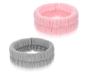 GEEHUA Lot de 2 bandeaux cosmétiques pour maquillage et lavage, bandeaux élastiques pour cheveux spa, bandeau démaquillant absorbant pour filles, femmes, yoga, sport, douche, exercices(rose+gris)