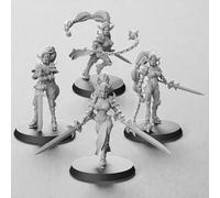 Geek Art Play Pack de 4 légionnaires Drows Figurines de Jeu de rôle Elfe, Femme, Idol, Kawai, Police. Miniatures à l'échelle de 32 mm, 5 Designs Uniques, Non peintes, idéales pour D&D/DND