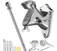 Geek Cheers Mât de drapeau en acier inoxydable robuste avec support de drapeau, 2 positions pour mât de drapeau de 2,5 cm, support mural pour drapeau de maison et break, antirouille argent avec foret