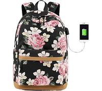 Geek-M Sacs Portés dos College Scolaire Toile Sac à dos Cartable Collège Lycée Voyages Sac d'école Sac Ecole Ado Fille Sac à Main Portefeuille Sac de Messager (Sac À Dos avec Usb Ports Noir)