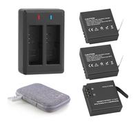 GeeKam Batterie 3 x 1350mAh avec Chargeur Compatible pour AKASO Brave 7 Le (Non pour Brave 7), WOLFANG GA420 / GA400, XTU S3 / S6, Surfola SF630, Rollei 6s Plus/8s Plus/9s Plus/10s Plus/11s Plus