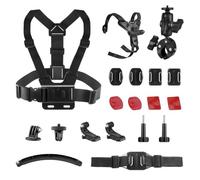 GeeKam Kit d'accessoires 18 en 1 pour caméra d'action pour moto et vélo | Support de menton, sangle de casque, support de guidon, bras courts, sangle de poitrine, bases adhésives - pour GoPro Hero