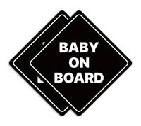 GEEKBEAR Autocollant bébé à bord ou aimant pour voitures - Lot de 2 signes de sécurité, 17,3 x 17,3 cm (aimant réfléchissant, noir)