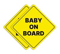 GEEKBEAR Autocollant bébé à bord ou aimant pour voitures - Lot de 2 signes de sécurité, 17,3 x 17,3 cm (aimant réfléchissant, jaune)