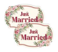 GEEKBEAR Just Got Married Lot de 2 aimants de voiture Beige 33 x 22,1 cm