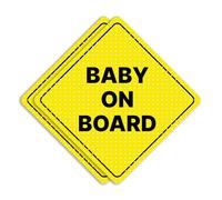 GEEKBEAR Lot de 2 autocollants ou aimants Baby on Board pour voitures - 17,3 x 17,3 cm (autocollant, jaune)