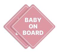 GEEKBEAR Lot de 2 panneaux de voiture « Baby on Board » - Autocollant ou aimant et options de couleur, résistant aux intempéries - Forme de diamant 12,7 x 12,7 cm (autocollant transparent, rose clair)