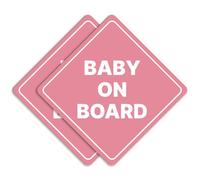 GEEKBEAR Lot de 2 panneaux de voiture « Baby on Board » - Autocollant ou aimant et options de couleur, résistant aux intempéries - Forme de diamant 12,7 x 12,7 cm (aimant réfléchissant, rose clair)