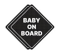 GEEKBEAR Lot de 2 panneaux de voiture « Baby on Board » - Autocollant ou aimant et options de couleur, résistant aux intempéries - Forme de diamant 12,7 x 12,7 cm (autocollant transparent, noir)