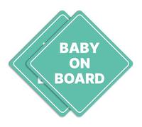 GEEKBEAR Lot de 2 panneaux de voiture « Baby on Board » - Autocollant ou aimant et options de couleur, résistant aux intempéries - Forme de diamant 12,7 x 12,7 cm (aimant réfléchissant, menthe, lot de