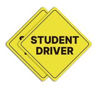 GEEKBEAR Lot de 2 panneaux de voiture pour étudiant conducteur - Autocollant ou aimant et options de couleur, résistant aux intempéries - Forme de diamant 12,7 x 12,7 cm (autocollant transparent,