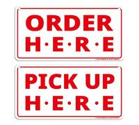GEEKBEAR Lot de 2 panneaux « Order Here and Pick Up Here » - 30,5 x 15,2 cm - Design de qualité supérieure - Ne se décolore pas avec crochets de suspension spéciaux - Parfait pour les restaurants