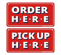 GEEKBEAR Lot de 2 panneaux « Order Here and Pick Up Here » avec crochets de suspension spéciaux à fixer au plafond - 30,5 x 15,2 cm
