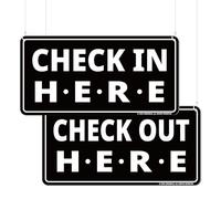 GEEKBEAR Panneau Check In Here/Check Out Here (couleur Lot de 2) - À suspendre au plafond - 30,5 x 15,2 cm (noir)