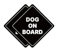 GEEKBEAR Panneau de voiture « Dog on Board » - Autocollant ou aimant et options de couleur, résistant aux intempéries - Forme de diamant 17,3 x 17,3 cm (noir, aimant réfléchissant)