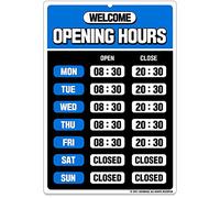 GEEKBEAR Panneau d'heures d'ouverture (Bleu) - Panneau d'heure d'ouverture - Panneau d'heures de magasin - Panneaux d'heures d'ouverture pour les entreprises - Panneau ouvert avec heures
